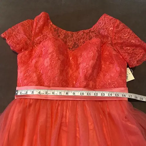 Women’s Full Length Tulle & Lace Sort Sleeve Dress Zip Up Back Size 14 NWT