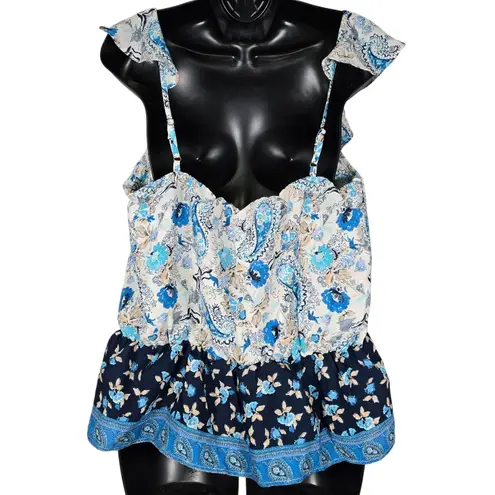 Nine Britton Stitch Fix Women Cream Blue Floral Tank Top L NWT