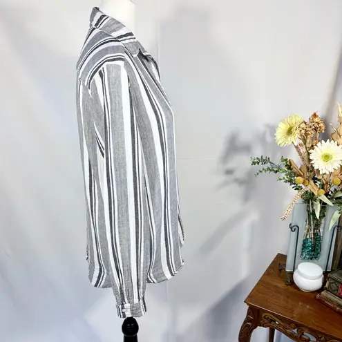 STARK X Double Layer Lightweight Gauze Cotton Button Up Striped Shirt Sz M💛 Gray Size M