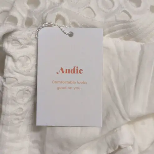 ANDIE NWT White Eyelet Scalloped Hem Thin Strap Bohemian Midi Dress S