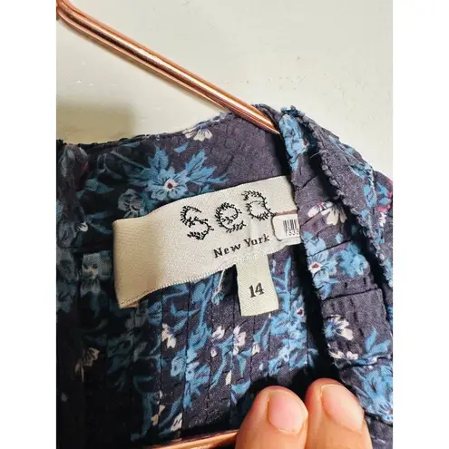 SEA NEW YORK Dark Blue Floral Cotton Lace Trimmed Tilly Tunic Dress Size 14