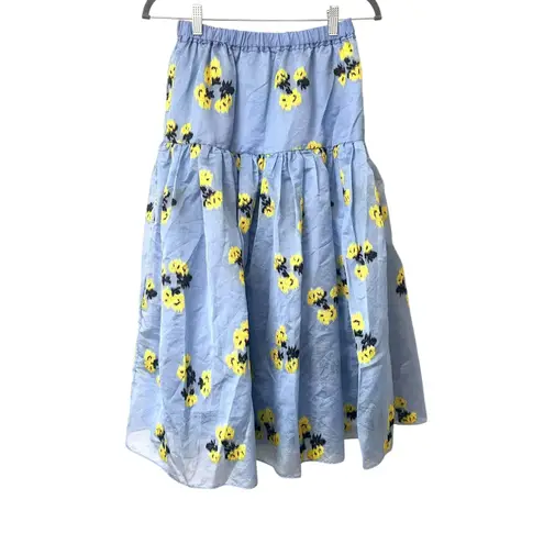 Tanya Taylor Lara Floral Midi A-Line Skirt Blue/Yellow NWT Small