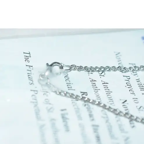 Source Unknown NIP St Anthony St Peregrine Pray For Us Silver Tone Chain Blue Beads Necklace