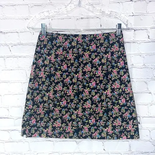 Vintage Blue  pretty size 3 black pink blue green yellow floral print mini skirt