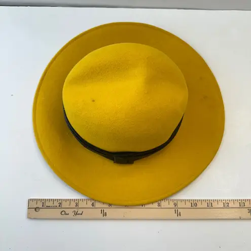 Fedoria 100% Wool Fedora Hat Yellow Wide Brim Black Band Fashion Statement