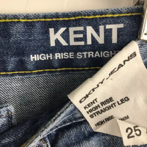 DKNY Women's Kent High Rise Straight Leg Jeans Blue Raw Hem Size 25