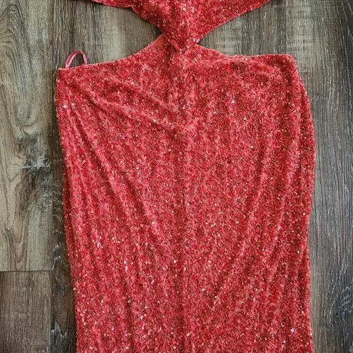 Retrofête Retrofete Katerina Sequin Dress in Calypso Coral Maxi Size XL NWT Halter
