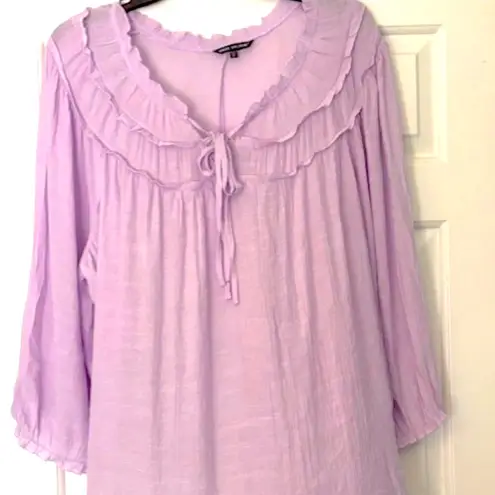 Unique spectrum Womens Blouse Plus Size 2X Purple Ruffle Tie Bow 3/4 Sleeve Top