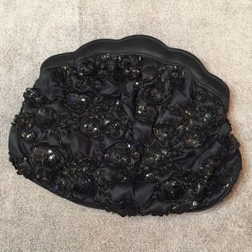 SHALS INTERNATIONAL Black Beaded Sequin Evening Bag