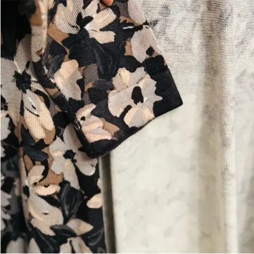 Isaac Mizrahi Live Open Front Black Floral Printed Peplum Cardigan Size Medium