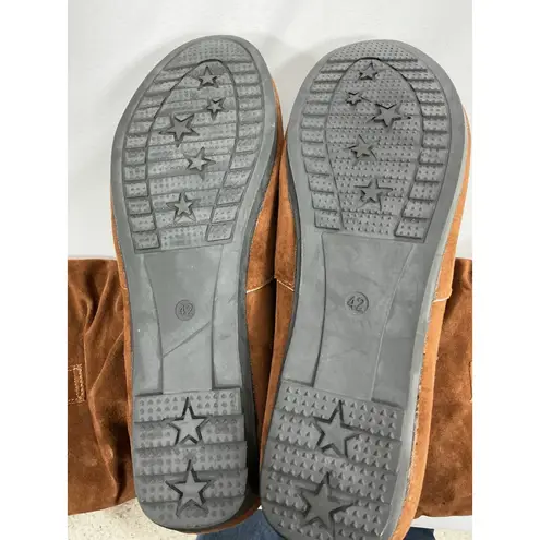 Womans Pullon Slouched Midcalf Boots 11.5 Rust Lined Round Toe Flat Heel NWOT Brown