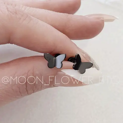 Black Stainless Steel Butterfly Flat Back Earrings