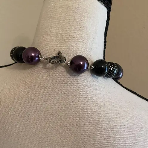Black Bead Statement Necklace - Purple / - Military Solider Kneeling At Cross