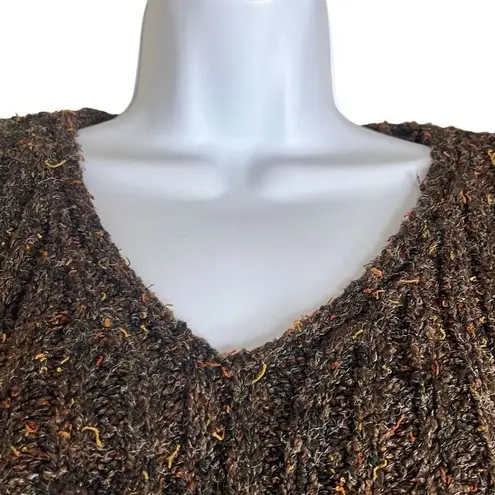 Vintage Alps Brown Marled V Neck Pullover Sweater Cableknit Long Sleeves Medium Brown