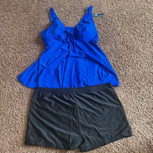 Summer Mae Two Piece Tankini with Shorts Set Swimsuit Plus Size 22W Blue NWT