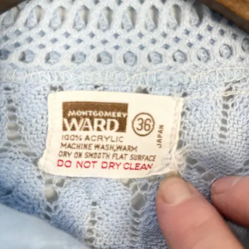 Vintage Montgomery Ward Womens 60s 70s Crochet Cardigan Japan Coquette Cottage Blue