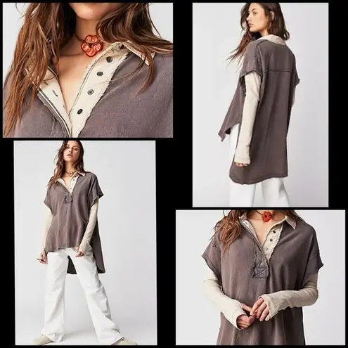 Free People  We The Free Gone Rogue Twofer Henley Waffle Knit Lagenlook Top SizeS