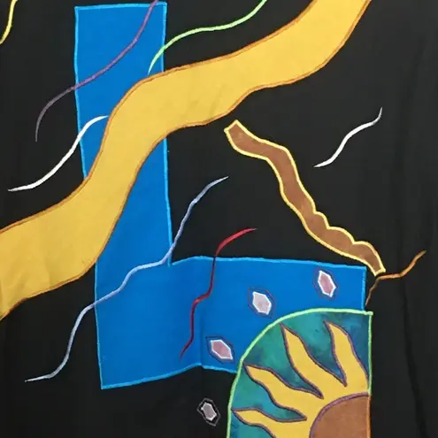 Allure Vintage Patchwork Art to Wear Jacket Embroidered Sun floral Medium Black