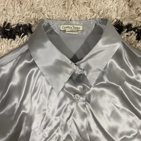 Cynthia Taylor Silver Silk Long Sleeve Button Down Shirt