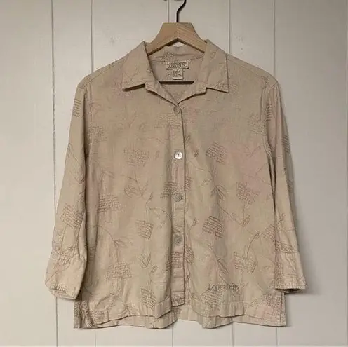 Longaberger Homestead Linen Embroidered Short Sleeve Basket Size Medium Tan