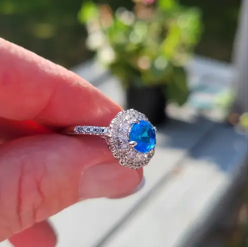 Boutique Sapphire Diamond Ring | Platinum Plated 925 Sterling Silver Size 8