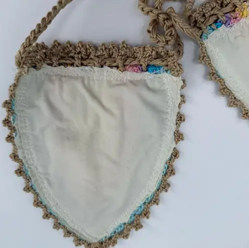 PILYQ PQ SWIM Bikini Top Size Small NWT Romance Crochet Triangle Halter Rainbow Tan