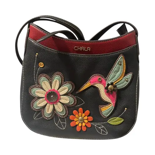Chala Crescent Crossbody/Shoulder Bag Adjustable Strap Hummingbird Appliqué