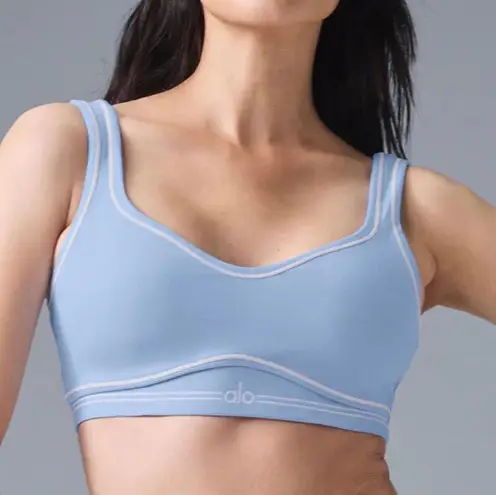 Alo Yoga Airbrush Heart Throb Bra White/Seashell Blue/White S
