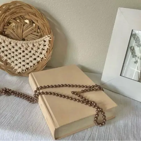 RMN Golden Chocolate Brown Pearl Necklace Vintage “Goldie” Long Elegant Chunky Jewelry