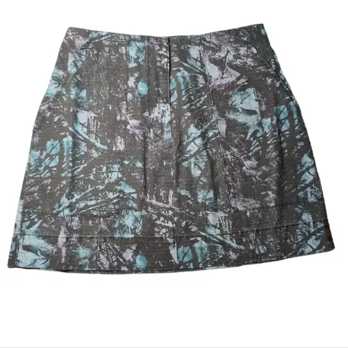 ATM Melillo Abstract Print Ripstop Cotton Skirt Grey Purple Turquoise Camo Sz 6 Blue