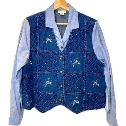 Vintage Blue Alfred Dunner Denim Shirt Vest Combo Petite Size Large
