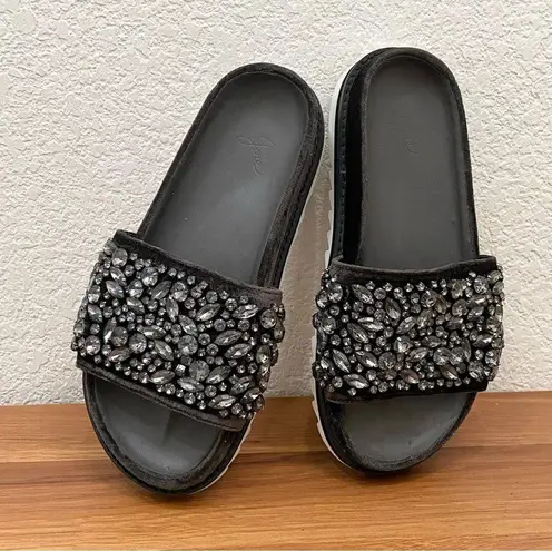 Joie  Jacory Crystal Embellished Slides  Sandals in Coal Size 6.5
