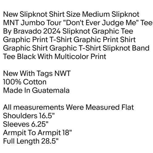 Bravado New Slipknot Shirt Size Medium Slipknot MNT Jumbo Tour "Don't Ever Judge Me" Tee By Unisex