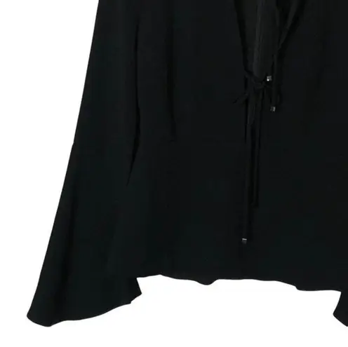 Intermix Black Plunge Bell Sleeve Top Front Tie Blouse Size P