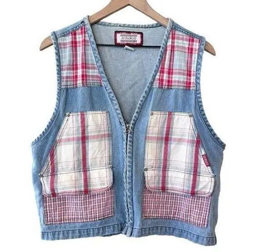 Women’s Vintage J J Fargo denim plaid patchwork zip up vest Blue Size M