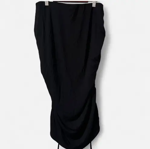 H:ours Revolve black bodycon midi skirt with ruching & cut outs — Size Small