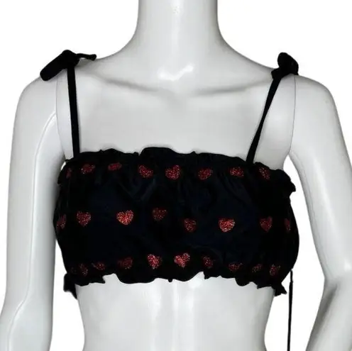 Beach Riot  Bikini Top Womens Small Black Red Clara Sparkle Heart Swim Top Beach