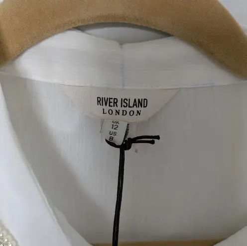 River Island White Blouse with Jeweled Collar Nwt With Flaws Sz 8