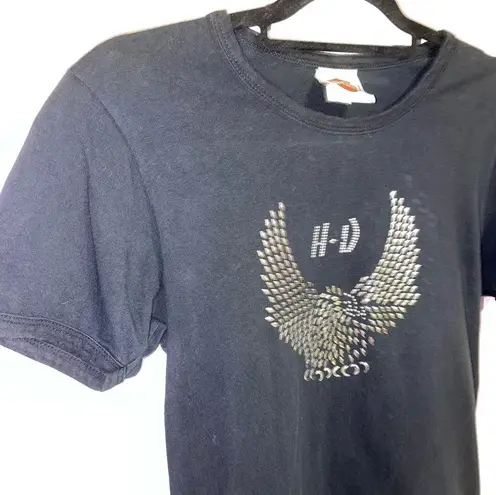 Harley Davidson Harley-Davidson XS Graphic Tee Short Sleeve Silver Embellished Black