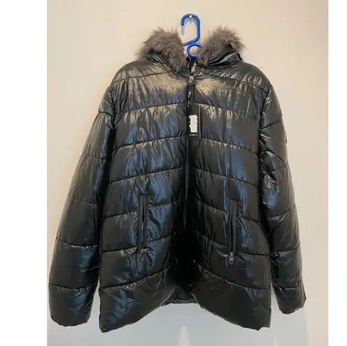 New Womens White Mark LA Puffer Hoodie Jacket with inside Backpack Straps Black Size XXL