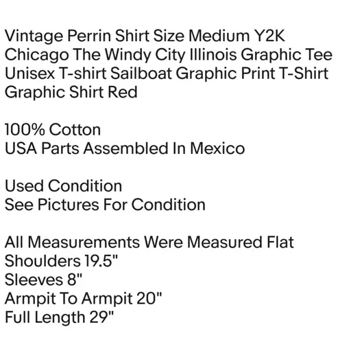 Perrin Pro Weight Vintage Perrin Shirt Size Medium Y2K Chicago The Windy City Illinois Graphic Tee Unisex T-shirt