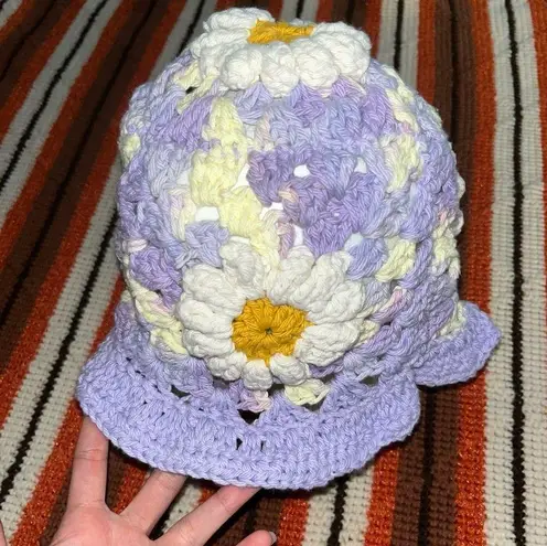 Daisy Hand Crochet  Puff Flower Bucket Hat