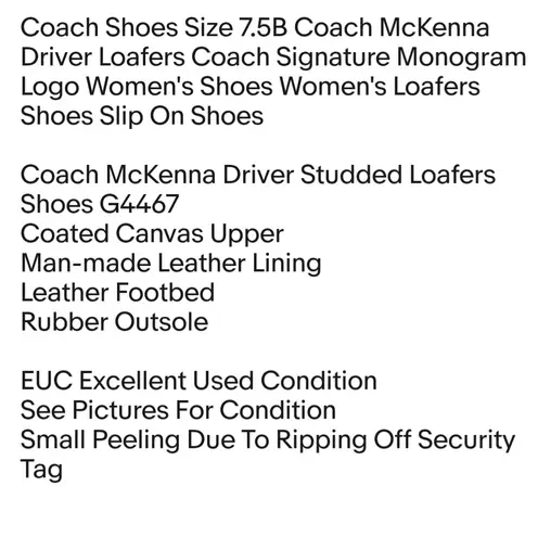  Shoes Size 7.5B Coach McKenna Driver Loafers Coach Signature Monogram Logo Women's Shoes