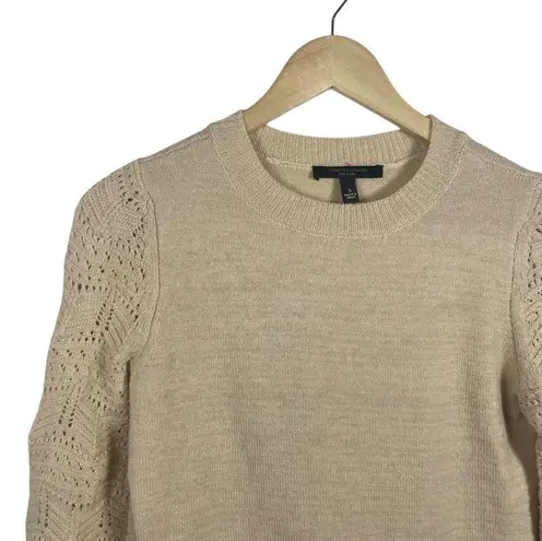 Christian Siriano New York Women’s Crewneck Pointelle Sweater in Beige Size S Tan