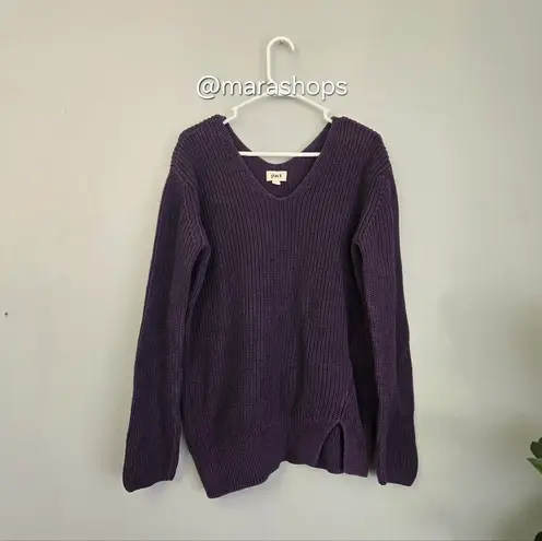 Pact  Double V-Neck Tunic Sweater Purple