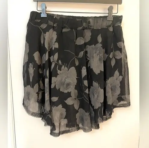 Enza Costa, black chiffon floral asymmetrical skirt, size S/M