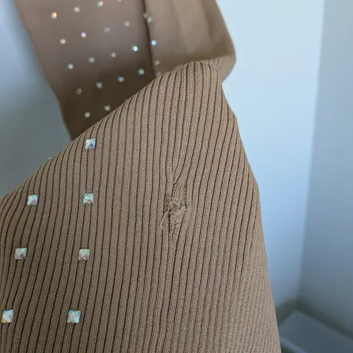 River Island Heatseal Long Sleeve Knit Midi Dress - Beige *Flaw*