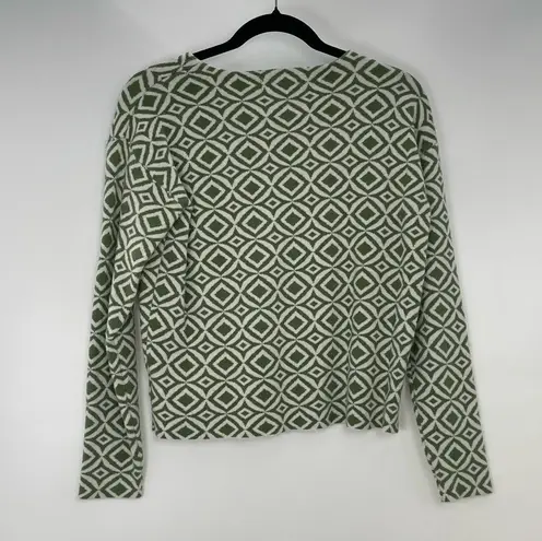 Halston Heritage HALSTON Women's Green White Geometric Diamond Pattern Pullover Sweater XS