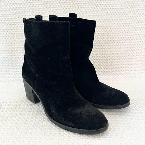 Sam Edelman  Black Suede Farrell Western Style High Cut Heeled Ankle Boots 8