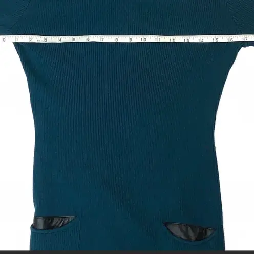BCX Long Sleeve Ribbed Leather Pocket Tunic Sweater Dress Jade Blue Green Medium